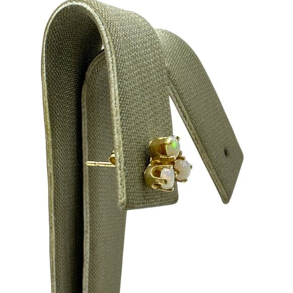 Single, 14k Yellow Gold 3 Stone Opal Stud Earring (16567) - Picture 6 of 7